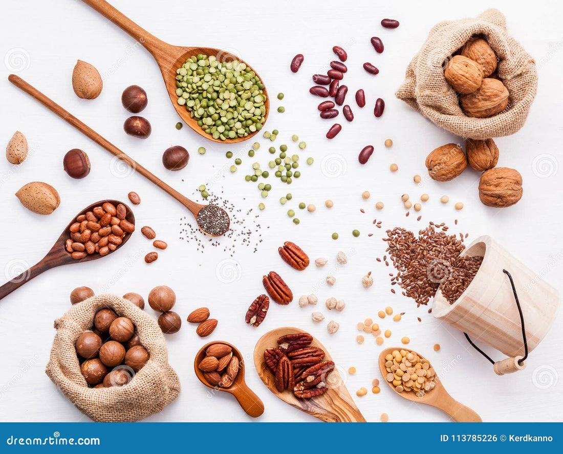 Various Legumes and Different Kinds of Nuts Walnuts Kernels ...